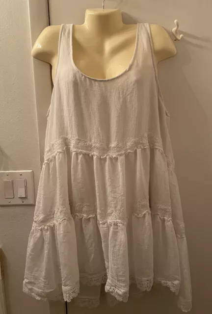 Fyve ~ White w/Lace Trim Lined Sleeveless Tiered Fit & Flare Dress ~ Plus Sz 1X
