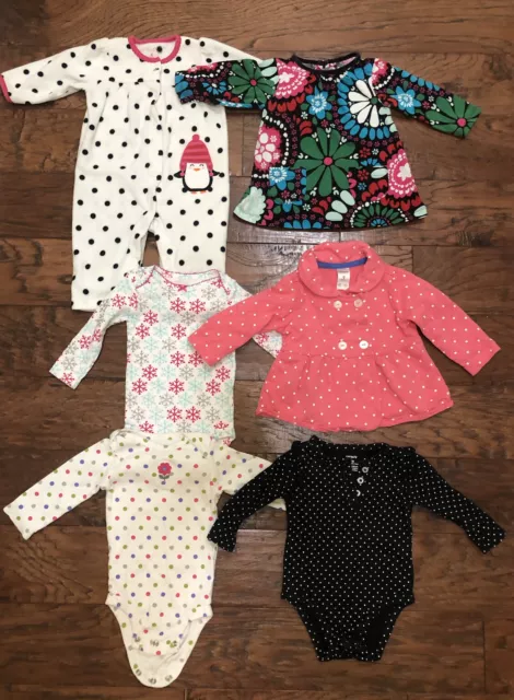 Carters Baby Girl Size 6 & 9 Months Sleeper Bodysuit Jacket Shirt (Lot of 6) L#1