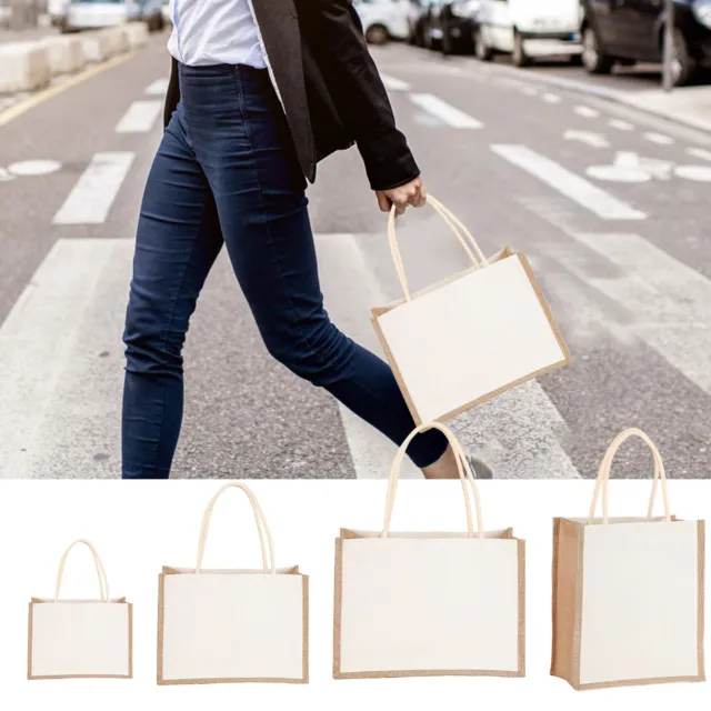 Linen Tote Bag Burlap Bags With Handles Reusable Burlap Bag  Large Capacity