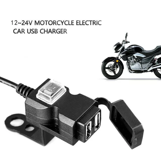 Waterproof Dual USB 12V Motorcycle Bike Handlebar Charger Socket w/ Switch&Mo-wf