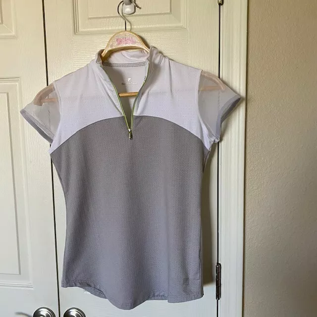 Bette & Court Top 1/4 Zip Short Sleeve White & Gray Women's Small