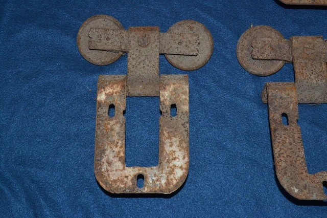 Lot Of 6 Vintage Double Wheel Barn Door Rollers Hardware Used Rusty 2