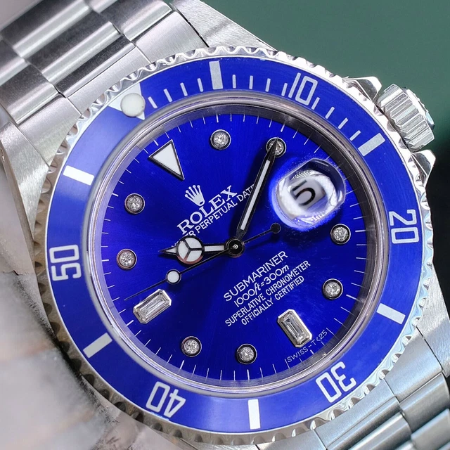 ROLEX SUBMARINER DATE Mens Watch Steel Blue Dial Blue Insert Bezel