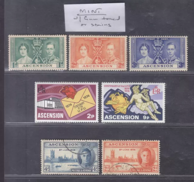 SEPHIL ASCENSION 1937-1974 KG VI CORONATION UPU  7v MINT STAMPS W/GUM TONED