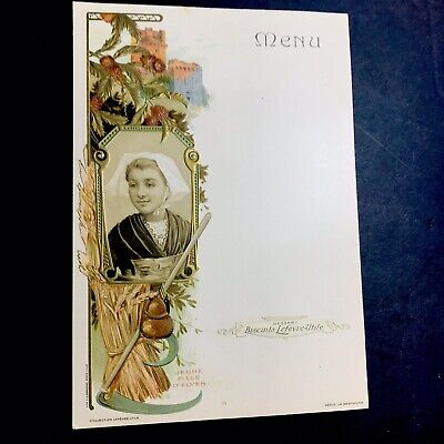 LU Gaufré Doré BRETAGNE Rosporden Chromo 1900 MENU Publicitaire LEFEVRE UTILE 