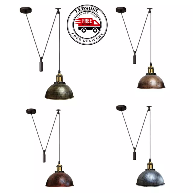 Vintage Ceiling Pendant Light Industrial Lampshade Pulley E27 Hanging Retro Lamp
