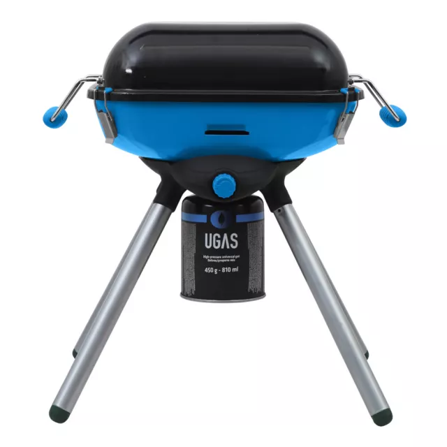 2in1 Camping Gasgrill 45 x 36 x 49 cm in Schwarz/Blau Tischgrill BBQ Grill Mobil