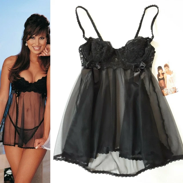 SHIRLEY OF HOLLYWOOD Black Padded Sheer Babydoll Size M Designer