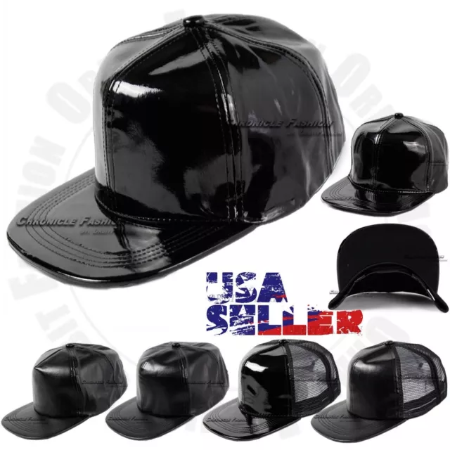 Baseball Cap Trucker Hat PU Faux Leather Snapback Adjustable Plain Hip Hop Men