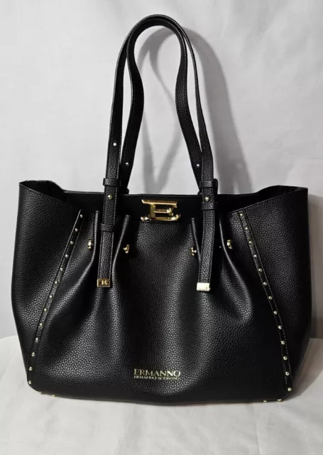 Ermanno Scervino Tote Giovanna Black With Gold E Leather Shopping Bag