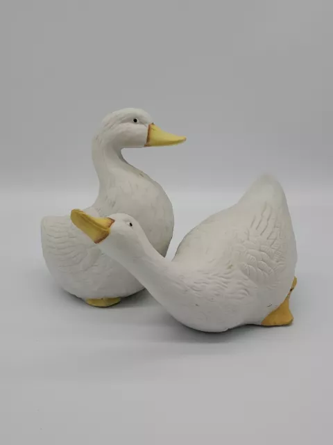 2 Vintage Homco Ceramic White Ducks Geese Home Interiors Decor Duck Goose Swan