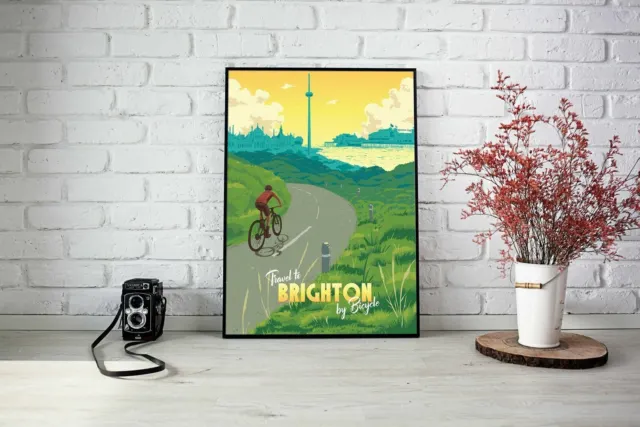 Brighton Cycling Travel Poster - Framed - Vintage - Bucket List Prints 3
