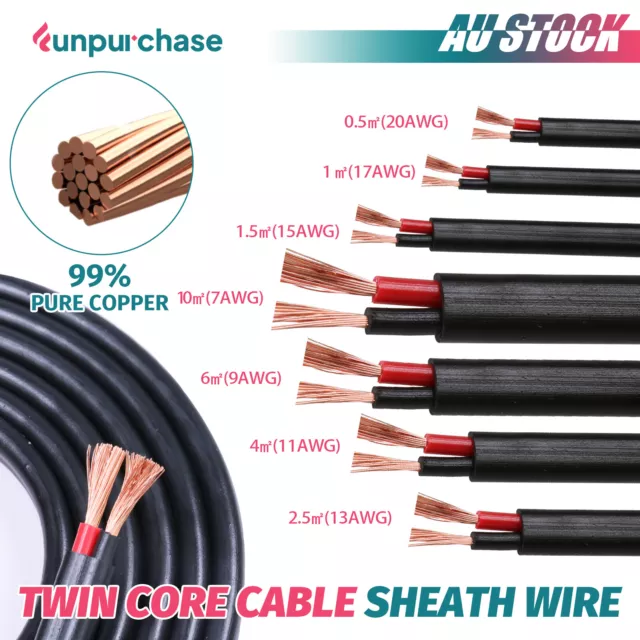 Twin Core Wire Copper Cable Automotive Battery Power Electrical Wire Red Black