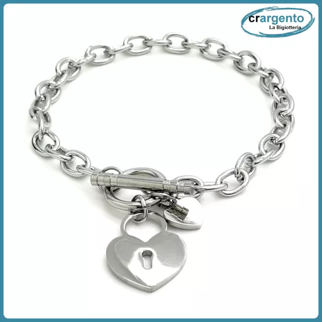 bracciale da donna con cuore in acciaio braccialetto a catena ciondolo lucchetto