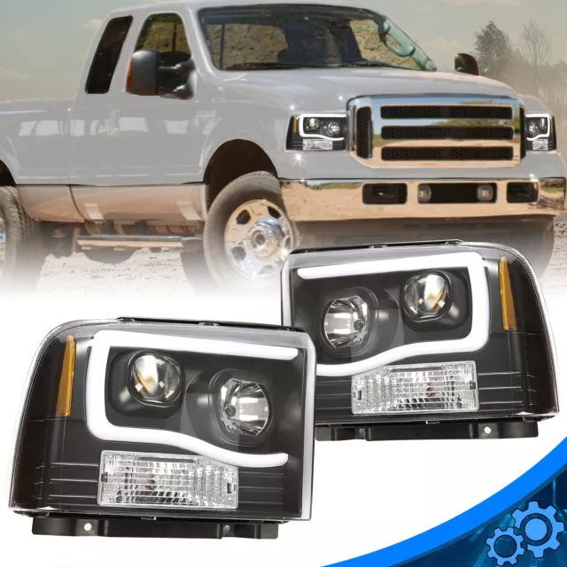 LED DRL Projector Headlights Fit For 2005-07 Ford F250 F350 F450 F550 Super Duty