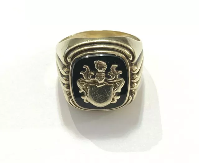 Herrenring Onyx Wappen 333er Gold Gr. 66 Siegelring 8 Karat GG Gelbgold Ring