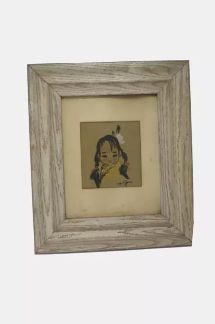 Vintage Chris Jefferson Native American Girl Portrait Framed Matted Signed