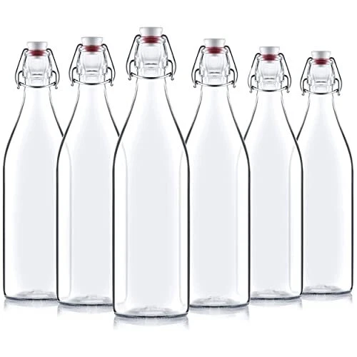 Giara Swing Top Bottles 33 ¾ Ounce/1 Liter (6 Pack) ROUND Clear Glass Grolsch...