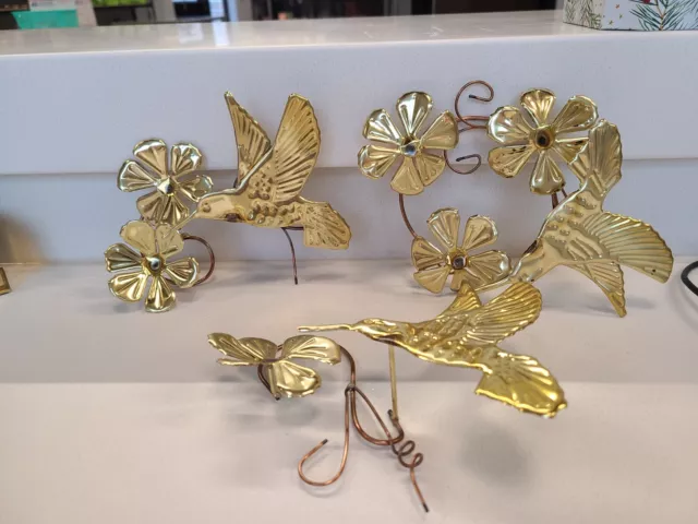 Vtg Home Interior Brass Gold Tone Metal Hummingbirds Flowers Wall Decor Set Of 3