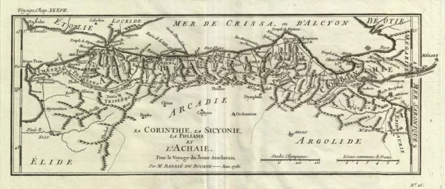 1786 Bocage Map of Corinthia, Sicyonia and Achaia, Ancient Greece