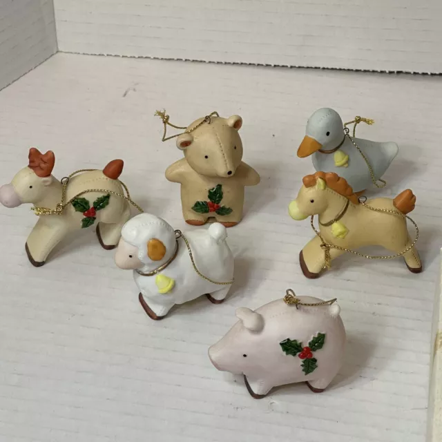 VTG Homco Christmas Ornaments Set of 6 #8909 Deer Bear Pig Sheep Horse Duck