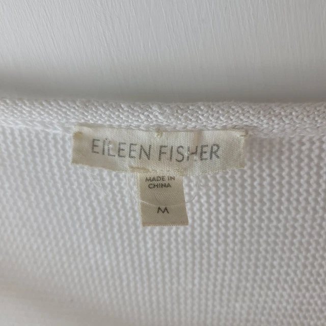 Eileen Fisher Damen Größe M weiß Bio Leinen offenes Strick Oberteil Freizeit Entspannen Sommer 3