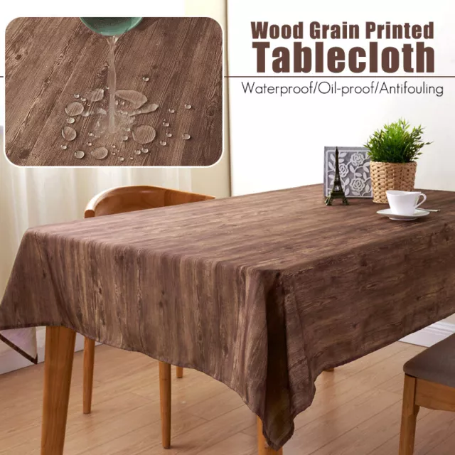 Washable Stain Resistant Table Cloth Cover Brown Wooden Plank Rustic Wood Effect