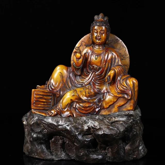 Chinese Exquisite Handmade Guanyin carving Shoushan Stone Statue