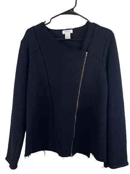 BARNEYS NEW YORK Womens XL Full Zip Black Cotton Sweater
