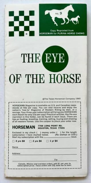 1965 Eye Of The Horse Vision Vintage Texas Horseman Brochure Purina Chows No 9
