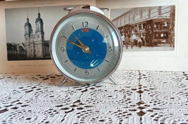 Vintage alarm clock, China, Animated, mechanical, Space era, Sputnik, swallow