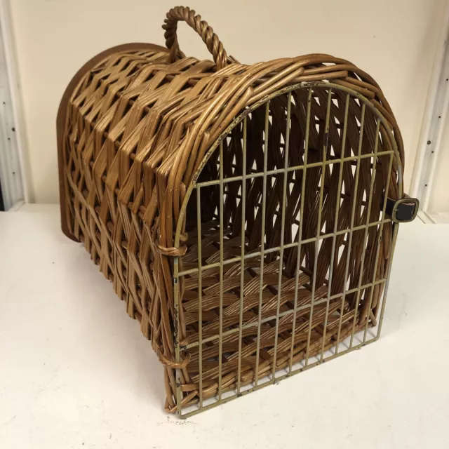 Vintage Wicker Basket Pet Animal Carrier- Cat/ Small Dog- Natural Woven Wicker