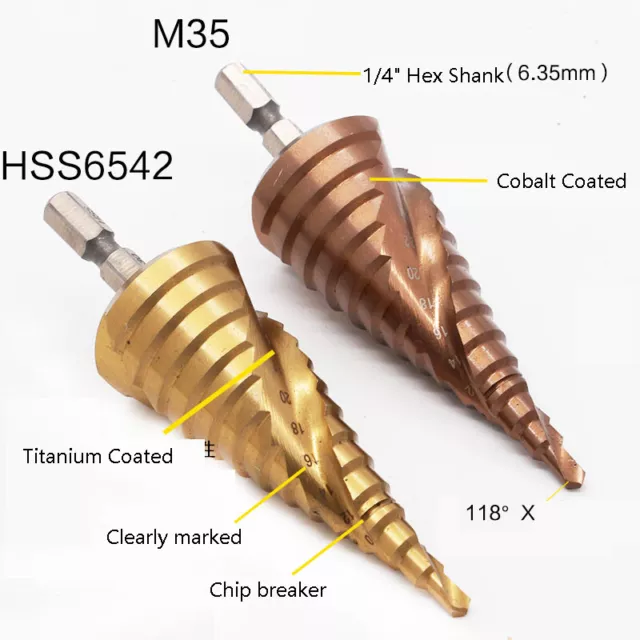 HSS Spiral Grooved Step Cone Drill Bit 3-30mm Hole Cutter Tool Titanium Cobalt 2