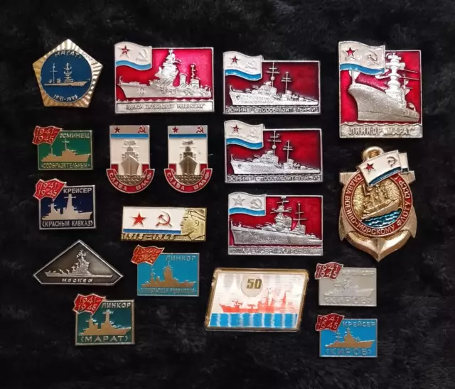Russian Navy ships USSR badge Lot 18x Soviet fleet pins naval battleship cruiser