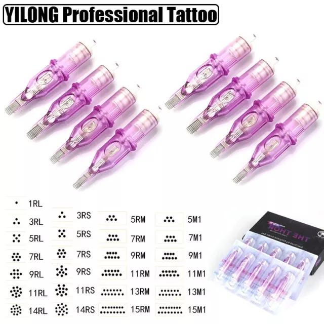 10-100Pcs YILONG Professional Sterile Purple Tattoo Cartridge Needle RL RS RM M1