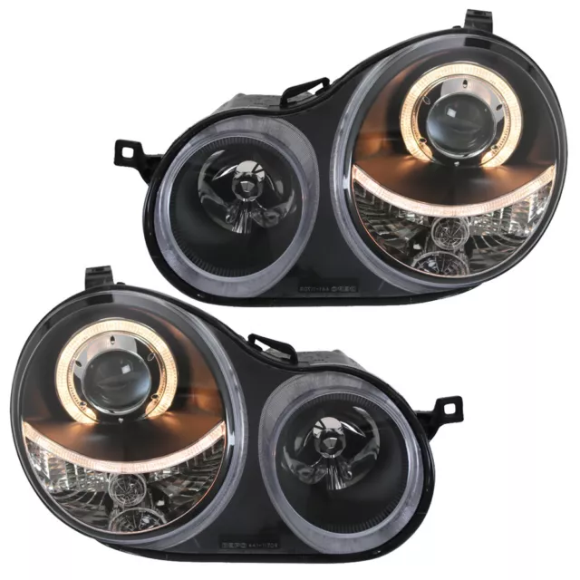 Scheinwerfer Klarglas Angel Eyes für VW Polo 9N Bj. 2001-2005 Schwarz