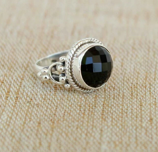 Black Onyx Gemstone 925 Sterling Silver Handmade Ring Jewelry All Size AM-278