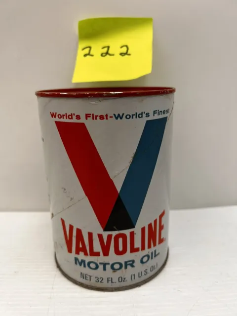 Vintage Full Valvoline Motor Oil SAE 20W  32 FL. Oz. 1 U.S. Quart Oil Can - 222
