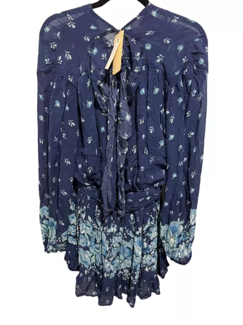 Anthropologie Let Me Be Dress Women’s X-Large Floral Midi Lined Sheer Blue