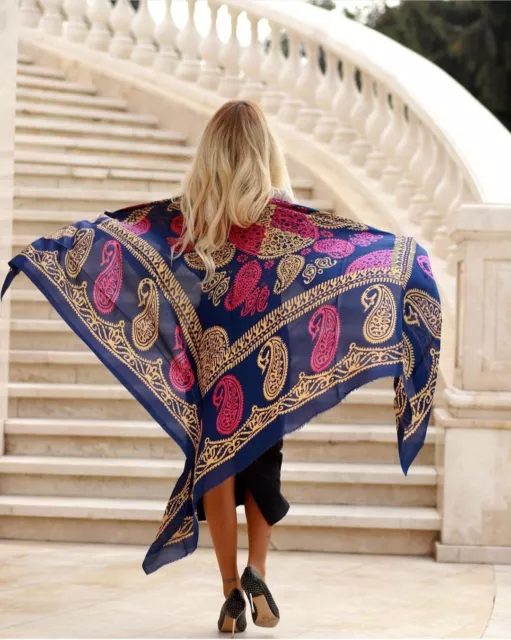 Silk Scarf Shawl Handmade Paisley Oriental Ethnic Shawl 100% ORGANIC PURE SILK