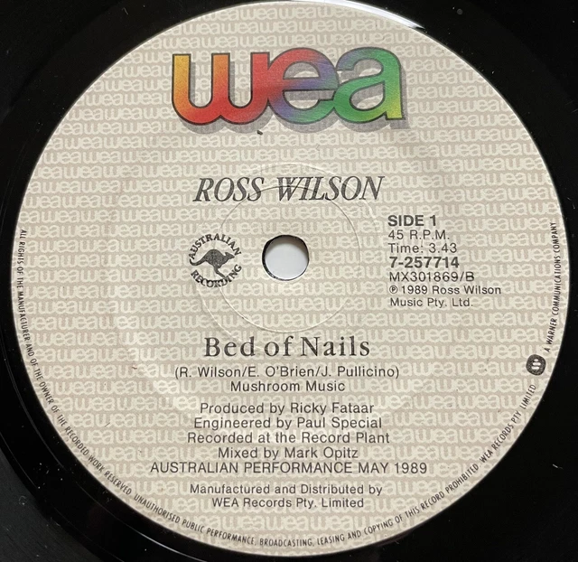 ROSS WILSON BED Of Nails Vinyl Record 7” 45 RPM 7257714 wea Records