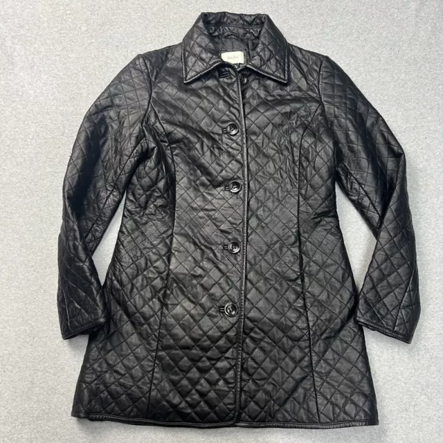 Neiman Marcus Jacket Womens Medium Black Lamb Leather Quilted Button Exclusive