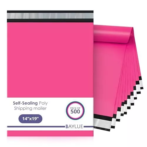BAYLUE Hot Pink Poly Mailers 14x19, Size#7 | 500 Pcs Bulk | Shipping Envelopes,