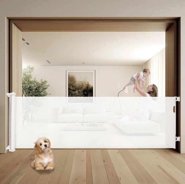 Puerta de bebé retráctil extra ancha de 120 pulgadas extra larga puerta para perro, contenedor de garaje