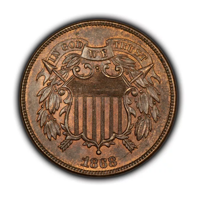 1868 2c Two Cent Piece - Strong UNC Red Brown - SKU-B3671