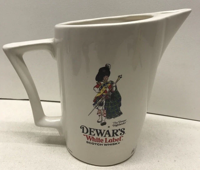 Ceramic Pitcher DEWAR'S White Label Scotch Whiskey 24 oz Barware Advertising 6"