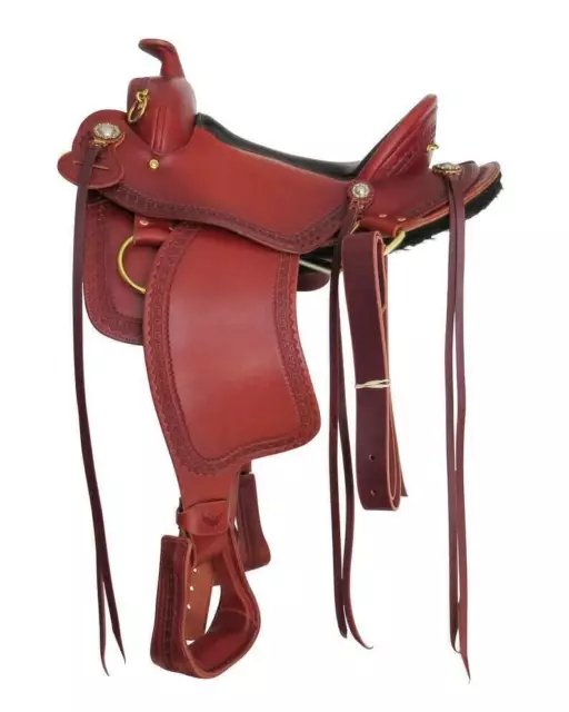 Hand Carved Stylish Design Premium Leather Western Horse Trail Saddle All Sizes. 3