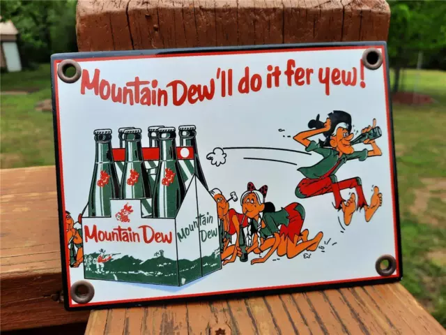 Porcelain Mountain Dew Do It Fer Yew 6 Pack Bottle Drug Store Advertising Sign