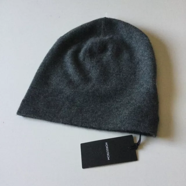 Nordstrom Mens Wool And Cashmere Flat Knit Beanie Charcoal Grey Os Nwt