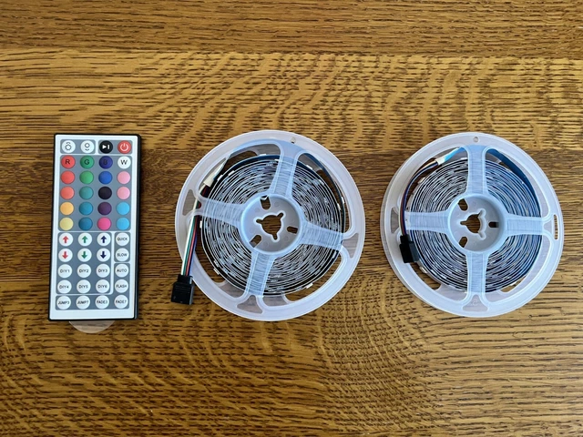 32ft RGB LED Strip Lights with Remote + 12-24V AC/DC Cables